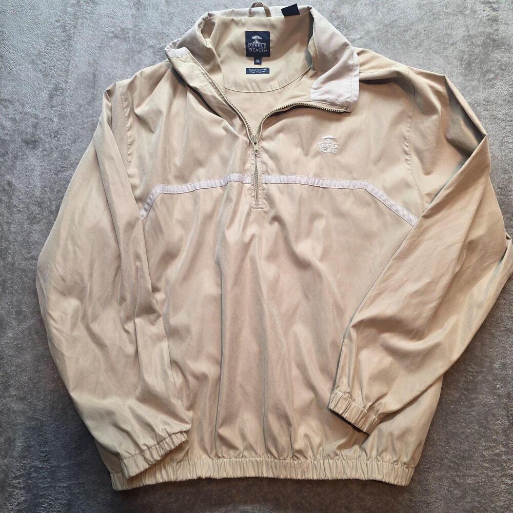 Pebble Beach Windbreaker Jacket Mens XL Beige 1/4 Zip Water Resistant Golf